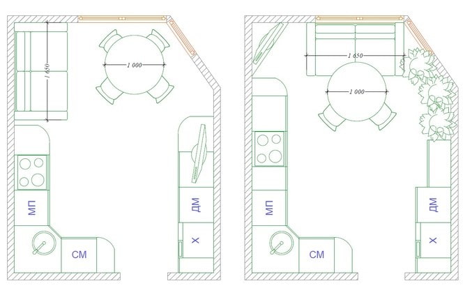 10 sq. m. kitchen layout