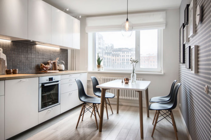 kitchen area of 10 sq. m in Scandinavian style