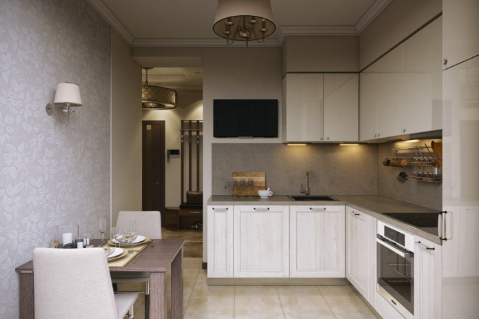 kitchen set in the interior of a 10 sq. m. kitchen