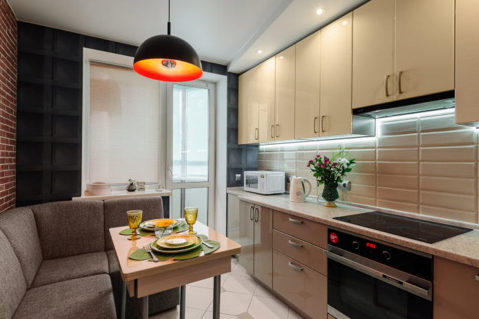 beige glossy kitchen set