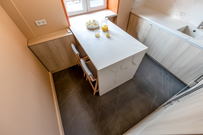 light kitchen 3 by 3 meters in a minimalist style