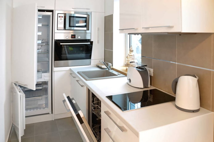 corner set and refrigerator in the corner of the kitchen