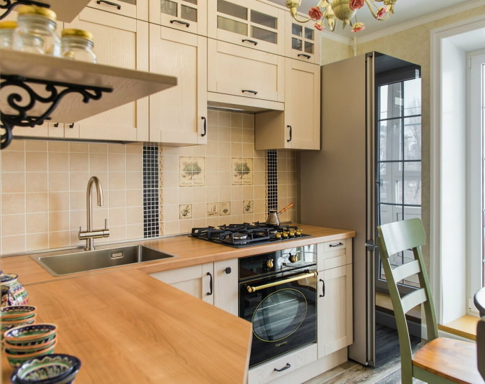 kitchen with black handles