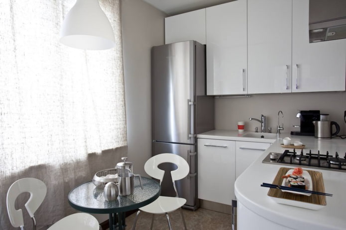 refrigerator in a 5 sq m kitchen