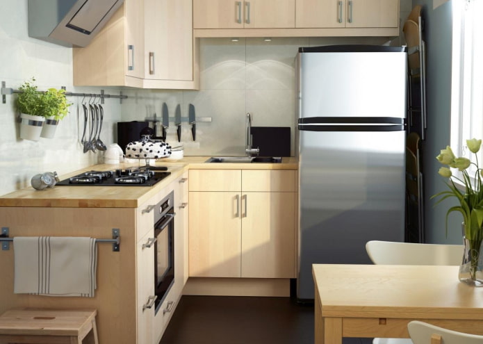 refrigerator in a 5 sq m kitchen