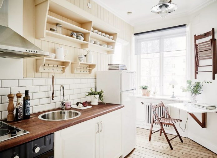 kitchen area of 6 square meters in Scandinavian style