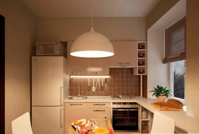 lighting in a 6-square-meter kitchen