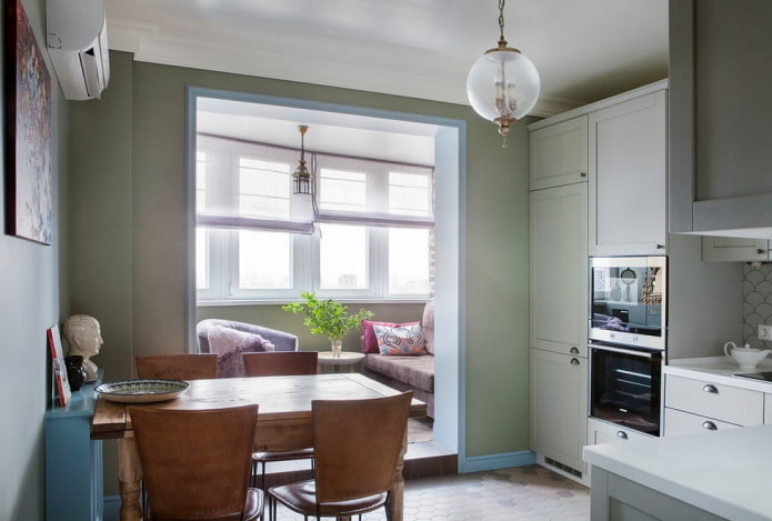 kitchen with a recreation area on the balcony