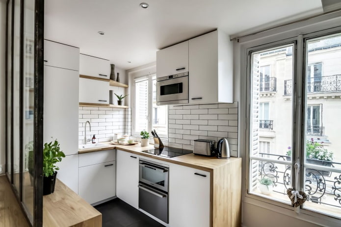 kitchen area of 8 sq. m in Scandinavian style