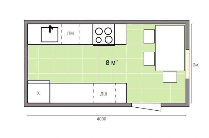 planning a kitchen of 8 sq m