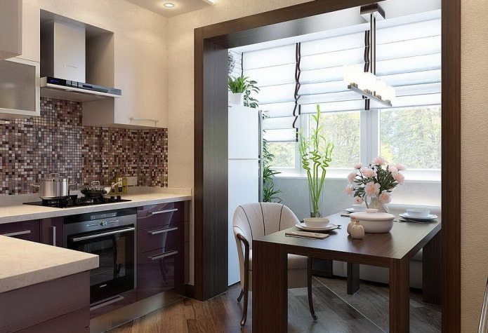 kitchen interior of 8 sq. m with a balcony