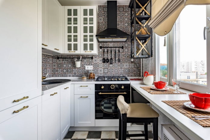 kitchen interior of 8 sq. m with a window