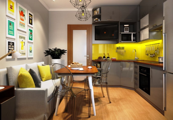 small sofa in the kitchen near the wall