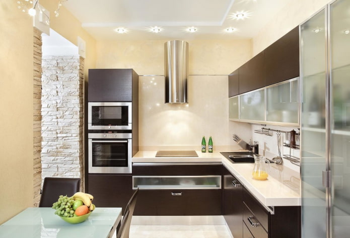 beige walls with a black set