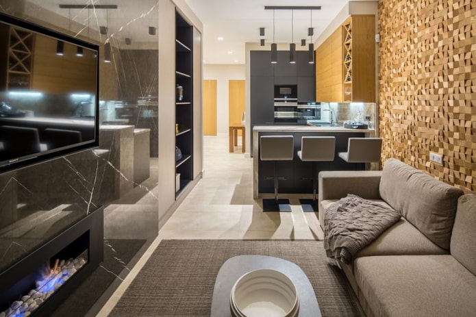 stylish kitchen-living room
