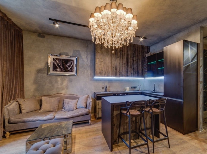 square kitchen-living room of 17 sq
