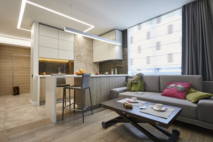 zoning a kitchen-living room of 17 square meters