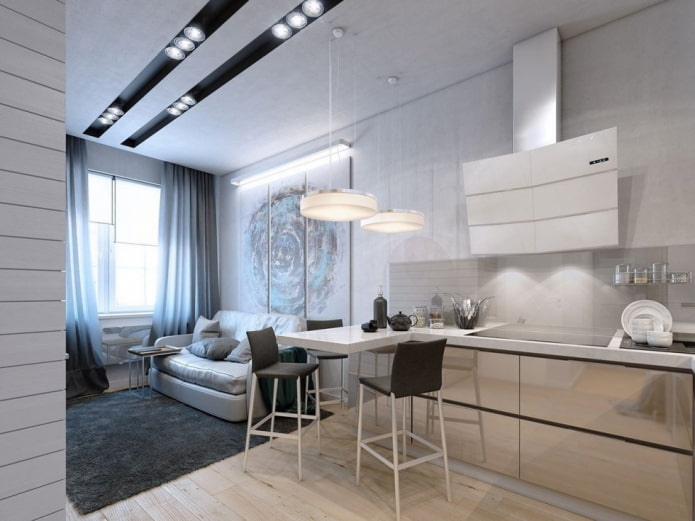 zoning of a kitchen-living room of 17 square meters