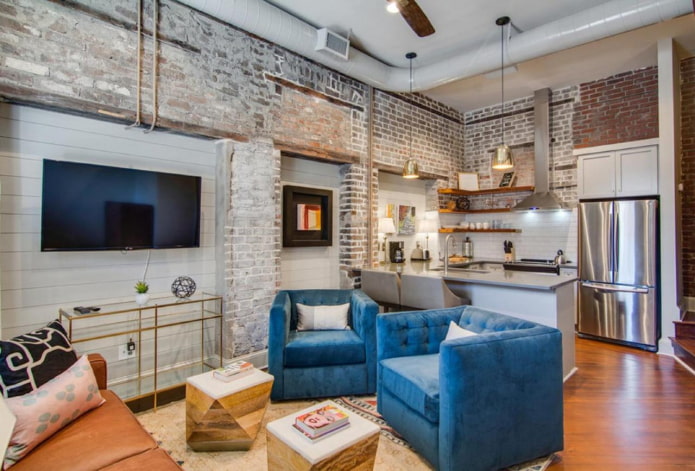 kitchen-living room 17 square meters in loft style