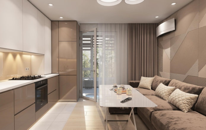 square kitchen-living room of 17 sq