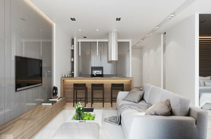design of a kitchen-living room 17 squares