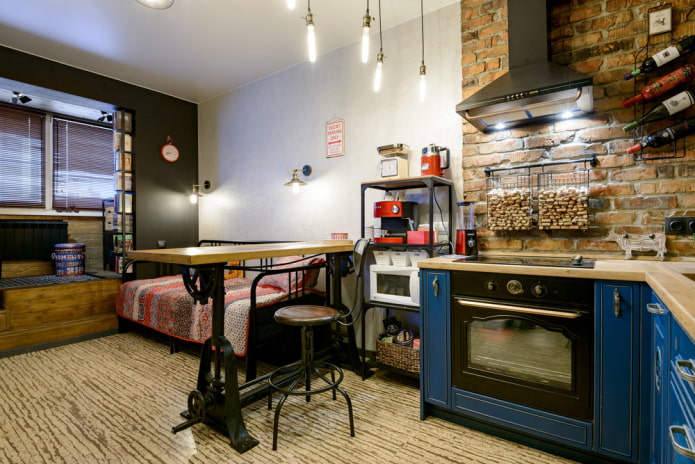 kitchen-living room 17 square meters in loft style