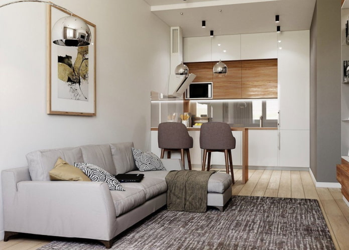 kitchen-living room 17 square meters in Scandinavian style