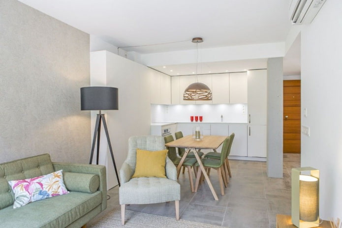 design of a kitchen-living room of 17 square meters