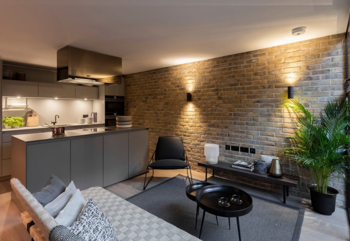 design of a kitchen-living room of 17 square meters
