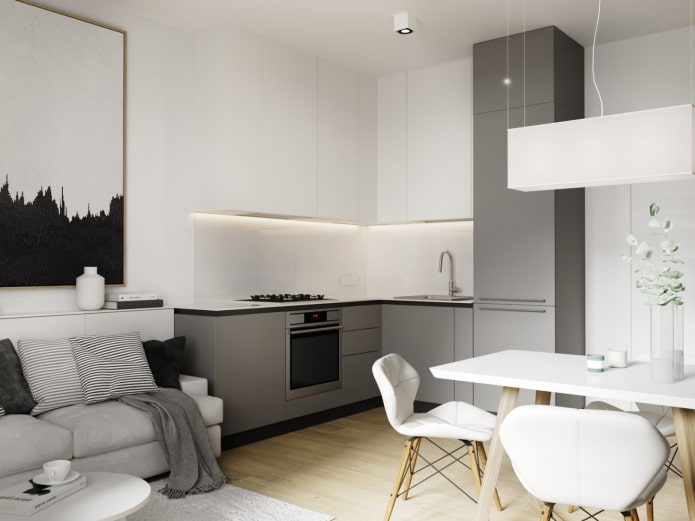 design of a kitchen-living room of 17 square meters