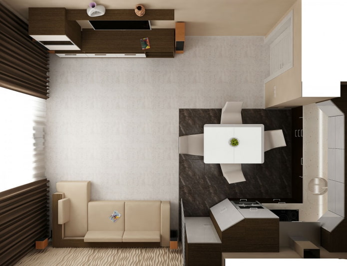 square kitchen-living room area of 17 sq