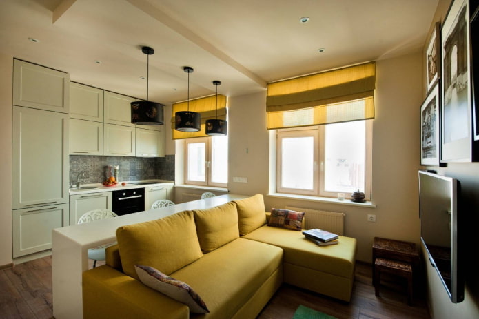 zoning a kitchen-living room of 20 square meters