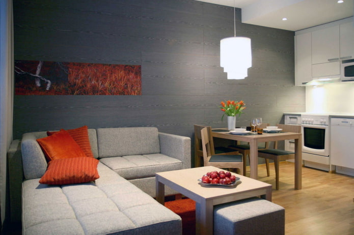 corner gray sofa in the corner of the room