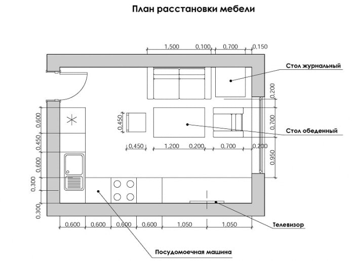 furniture arrangement plan in the kitchen-living room