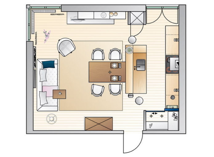 kitchen-living room scheme