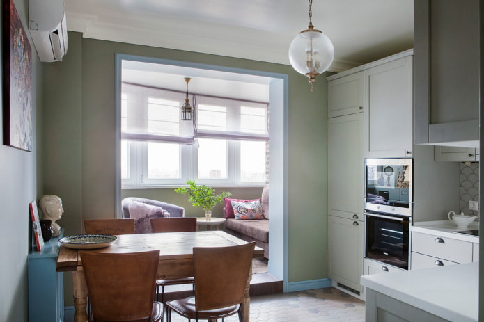 furniture in interior of the kitchen combined with the loggia
