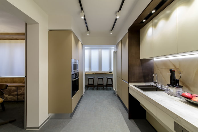 planning of a kitchen combined with a loggia