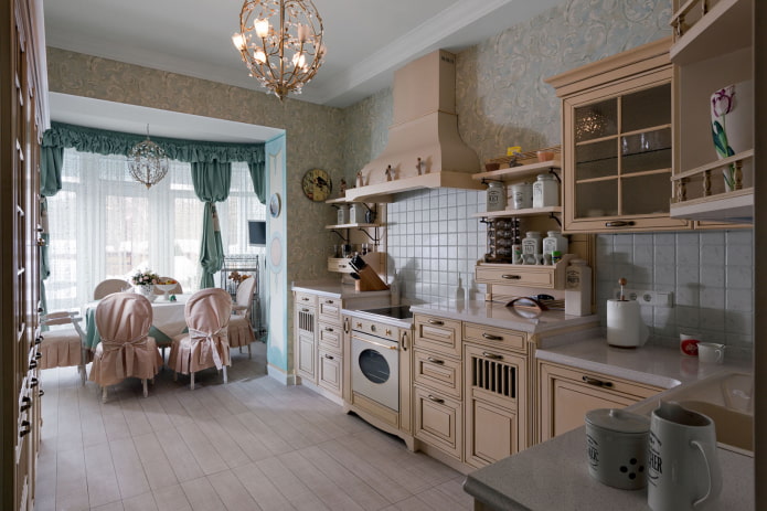 design of a kitchen combined with a loggia in the Provence style