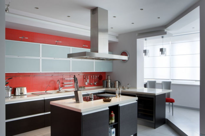design of a kitchen combined with a loggia in the hi-tech style