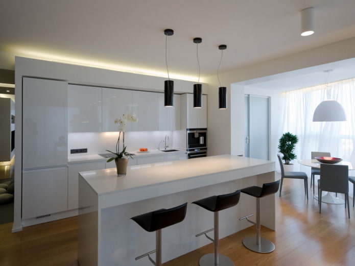 design of a kitchen combined with a loggia in a loft style minimalism