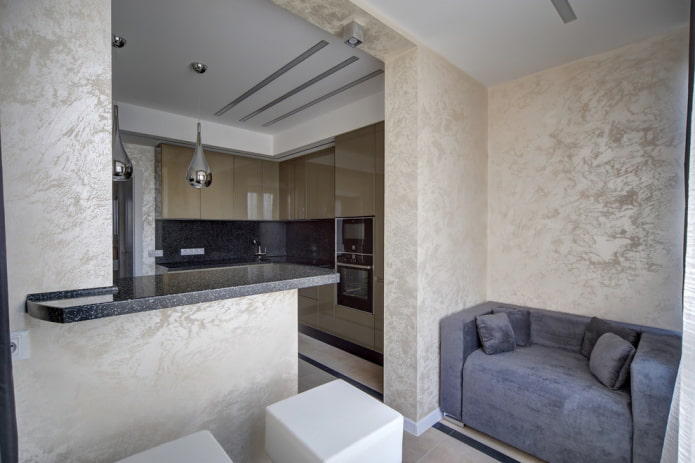 design of a kitchen combined with a loggia