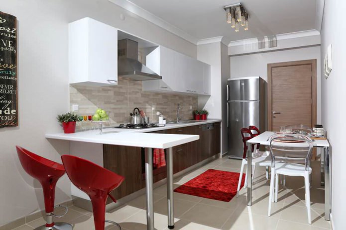 Kitchen-dining room with a bar counter