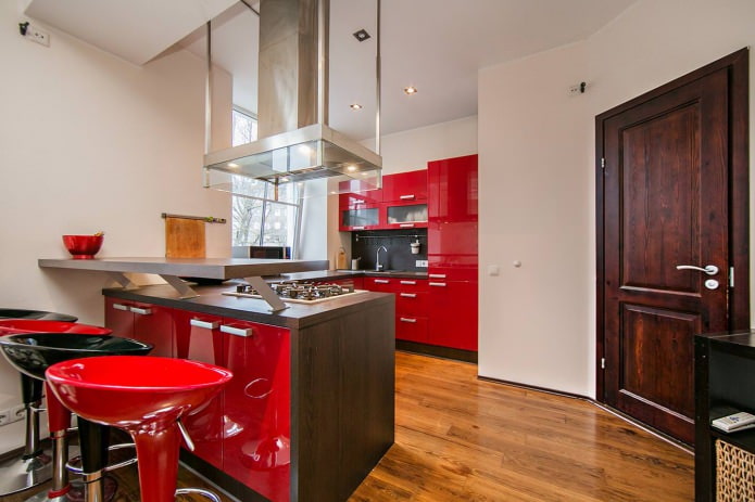combined bar counter in the kitchen interior