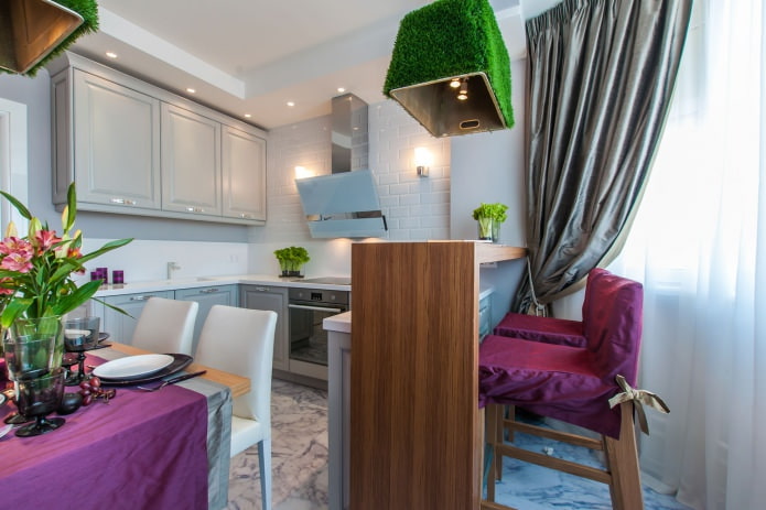Kitchen-dining room with a bar counter