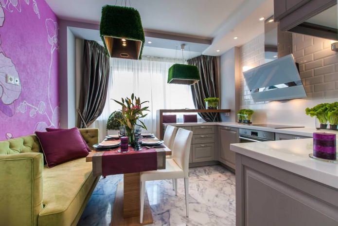 Kitchen-dining room with a bar counter