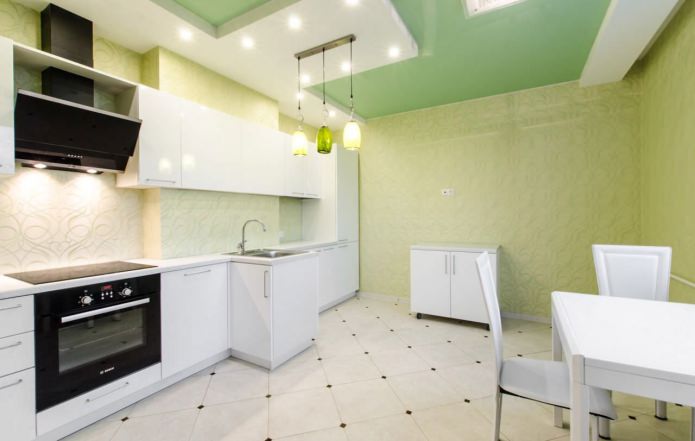 Green wallpaper in the kitchen