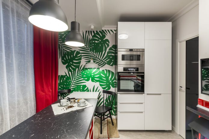 Kitchen Curtains with Green Wallpaper
