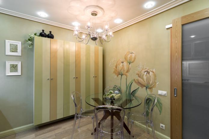 Green wallpaper in the kitchen