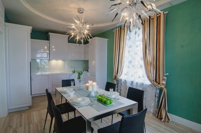 Kitchen Curtains with Green Wallpaper