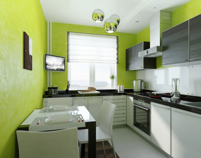 salad green kitchen interior in a modern style